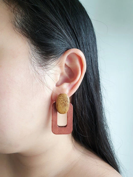 Cass wooden earrings (Rust), Earrings - The Happy Beach