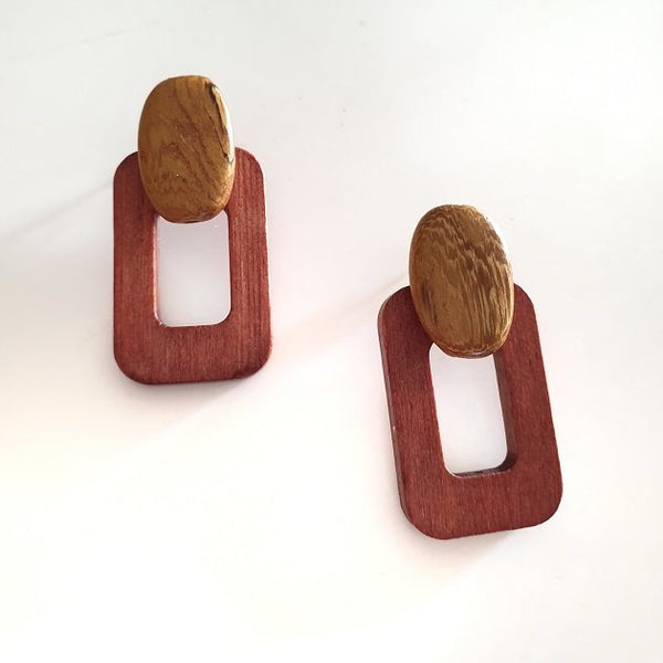 Cass wooden earrings (Rust), Earrings - The Happy Beach