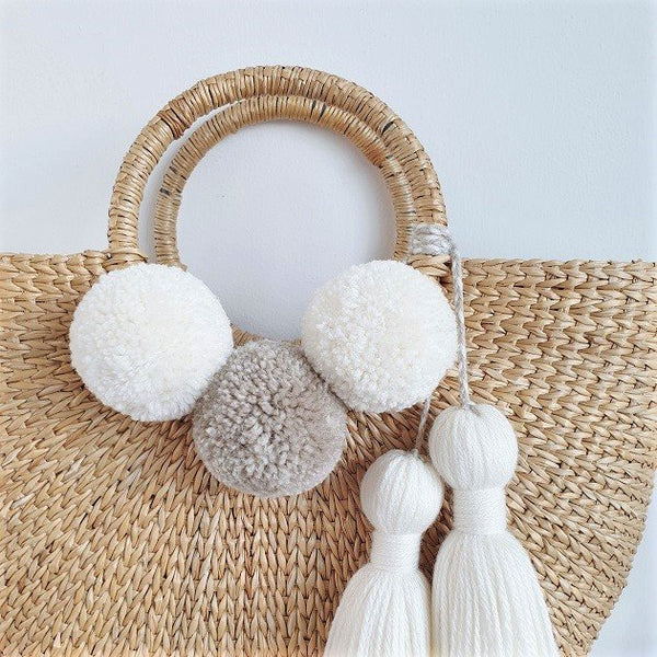 Cressia Straw Bag With Chunky Tassel (Mist), Bags - The Happy Beach 