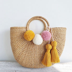 Cressia Straw Bag With Chunky Tassel (Laguna), Bags - The Happy Beach 