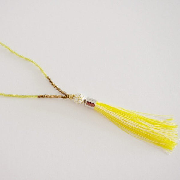 Bohemian Tassel Necklace (Yellow), Necklaces - The Happy Beach 