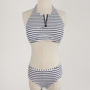 Sporty Stripes Halter Bikini, Swimwear - The Happy Beach 