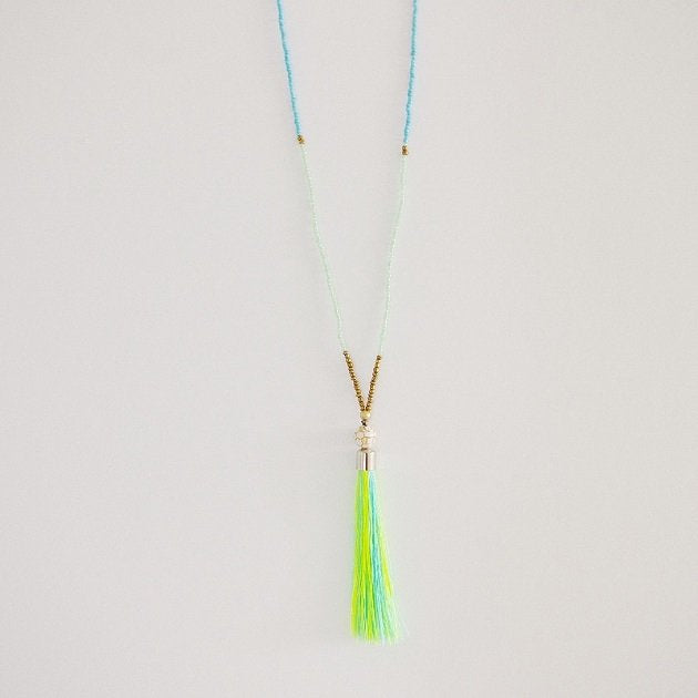 Bohemian Tassel Necklace (Green), Necklaces - The Happy Beach 