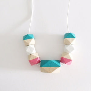 Geometric Monotone Necklace (Teal/Pink), Necklaces - The Happy Beach 