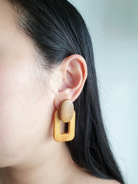 Cass wooden earrings (Yellow), Earrings - The Happy Beach 