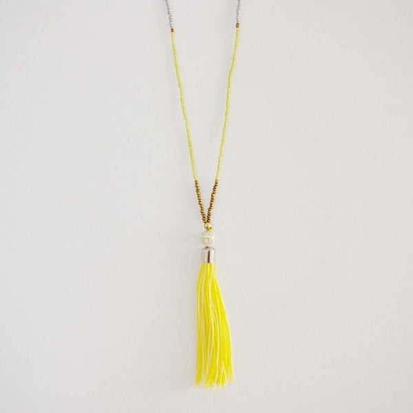 Bohemian Tassel Necklace (Yellow), Necklaces - The Happy Beach 