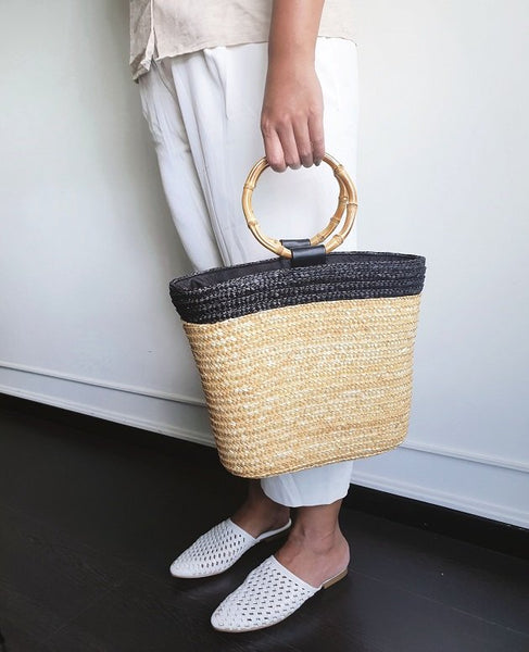 Cate Straw Bag with bamboo handles, Bags - The Happy Beach 