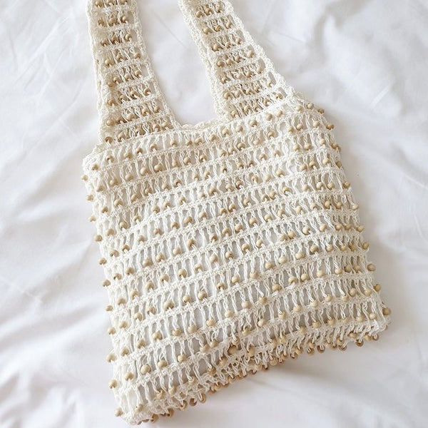 Carla crochet beaded tote (White), Bags - The Happy Beach 